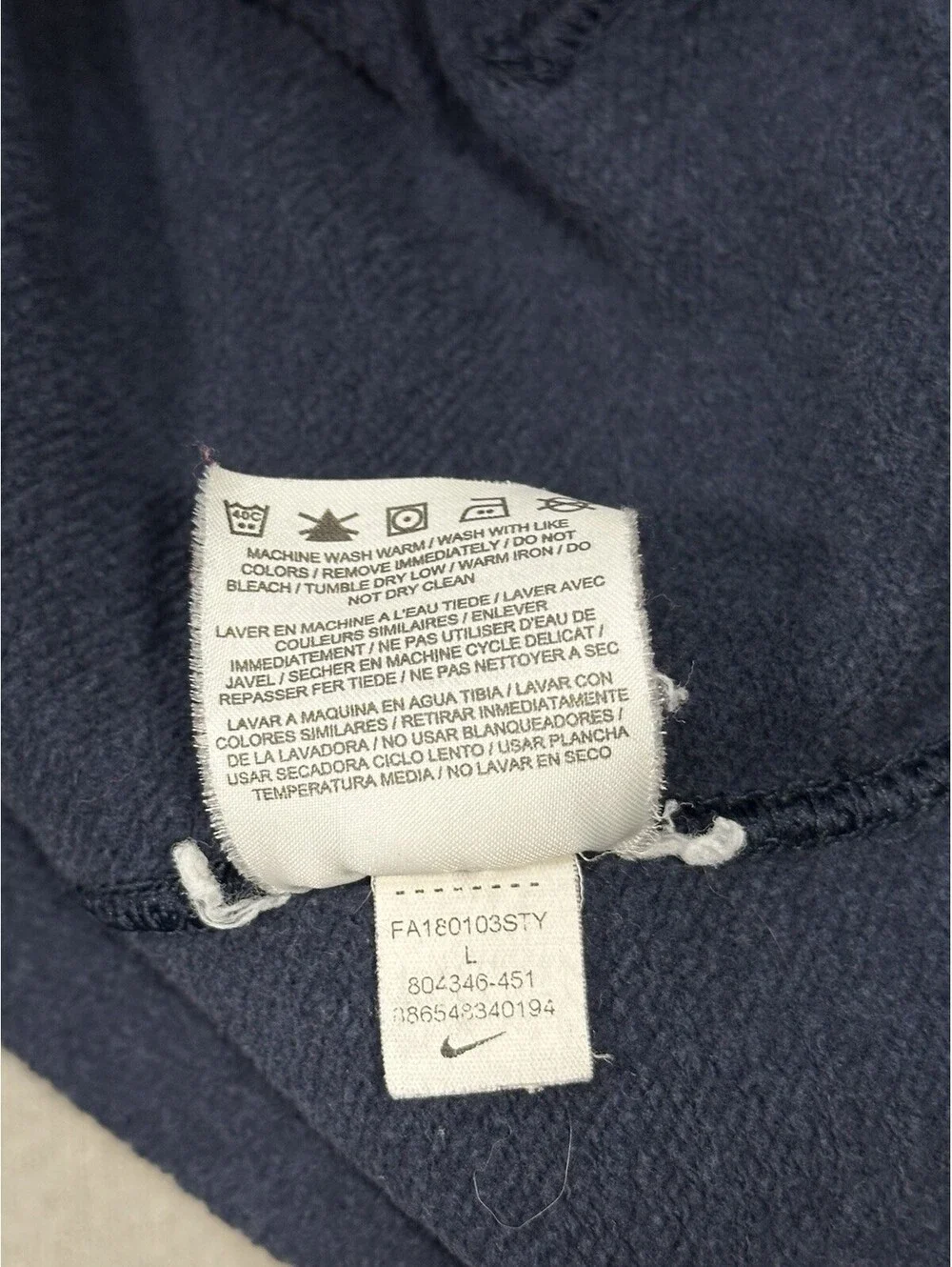 Nike Mens Large Navy Hoodie Large Logo Swoosh Pullover Sweatshirt FA18